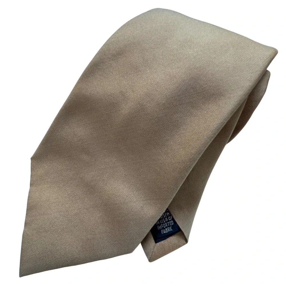 Lands End Tie Beige Tan 100% Silk Classic USA Normcore Minimalist